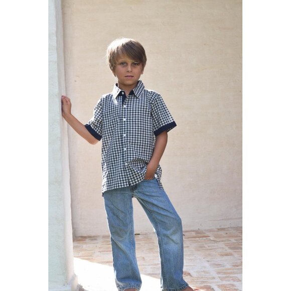 Well Dressed Wolf NWT Navy Gingham Check Bill Shirt Button Up - Picture 1 of 5
